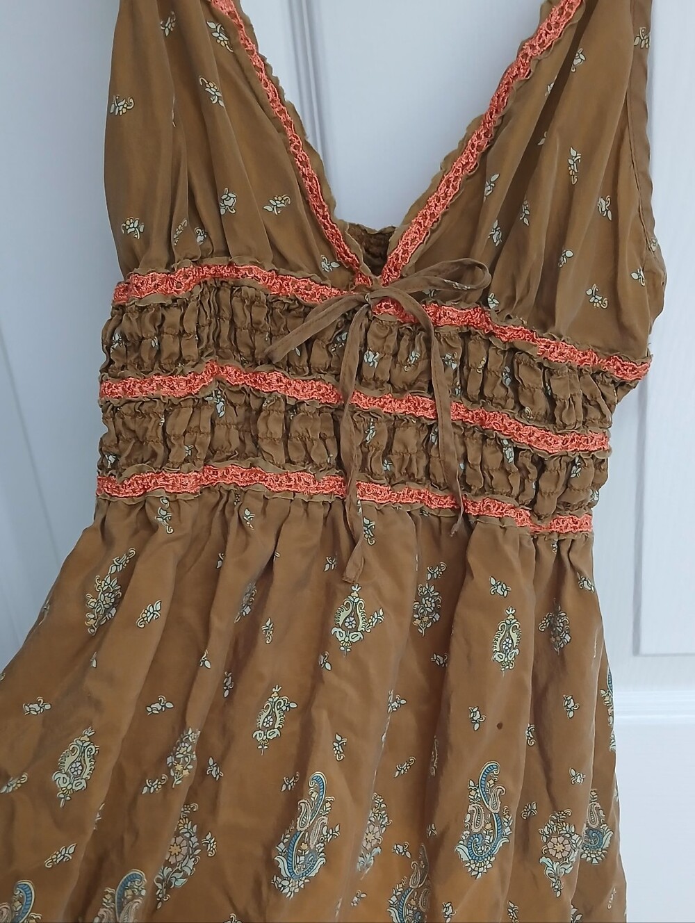 Free People Pink Striped Floral Lined Dress with Coral Trim - Picture 2 of 4